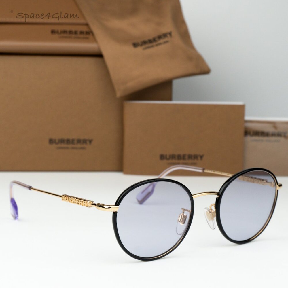 BRAND NEW Burberry BE3148D 10171A Black Gold Lillac Oval Unisex Sunglasses